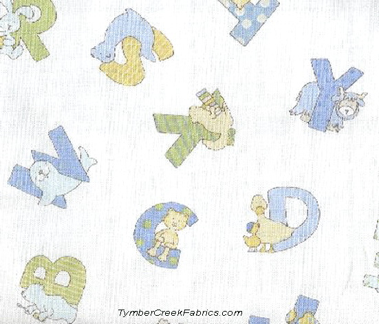 Zoophabet Animals Tossed Fabric White